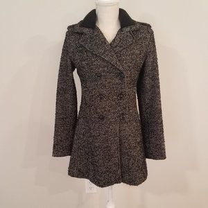 Guess Black and White Chevron Pea Coat S